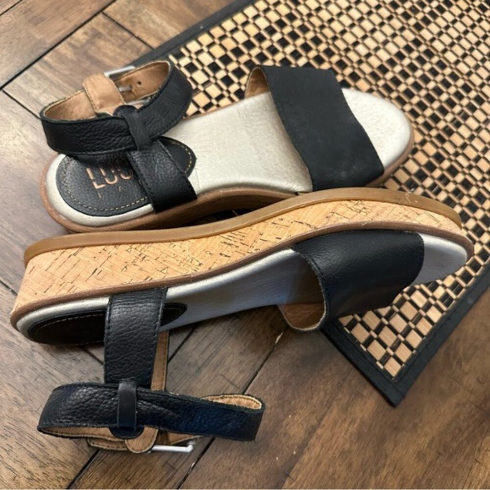Lucca Lane Black Kameron Platform Wedge Sandals Ankle Strap Size 6.5 - Picture 10 of 11